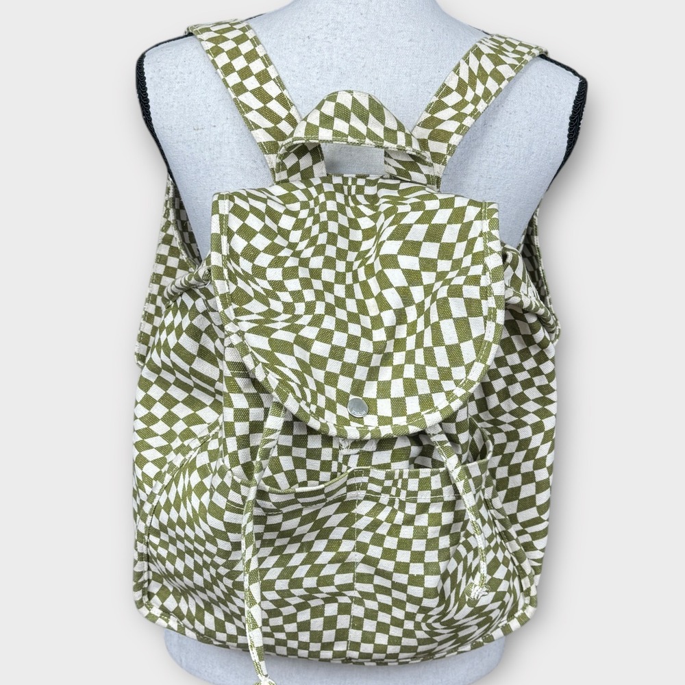BAGGU Drawstring Canvas Backpack Trippy Checkerbo… - image 2